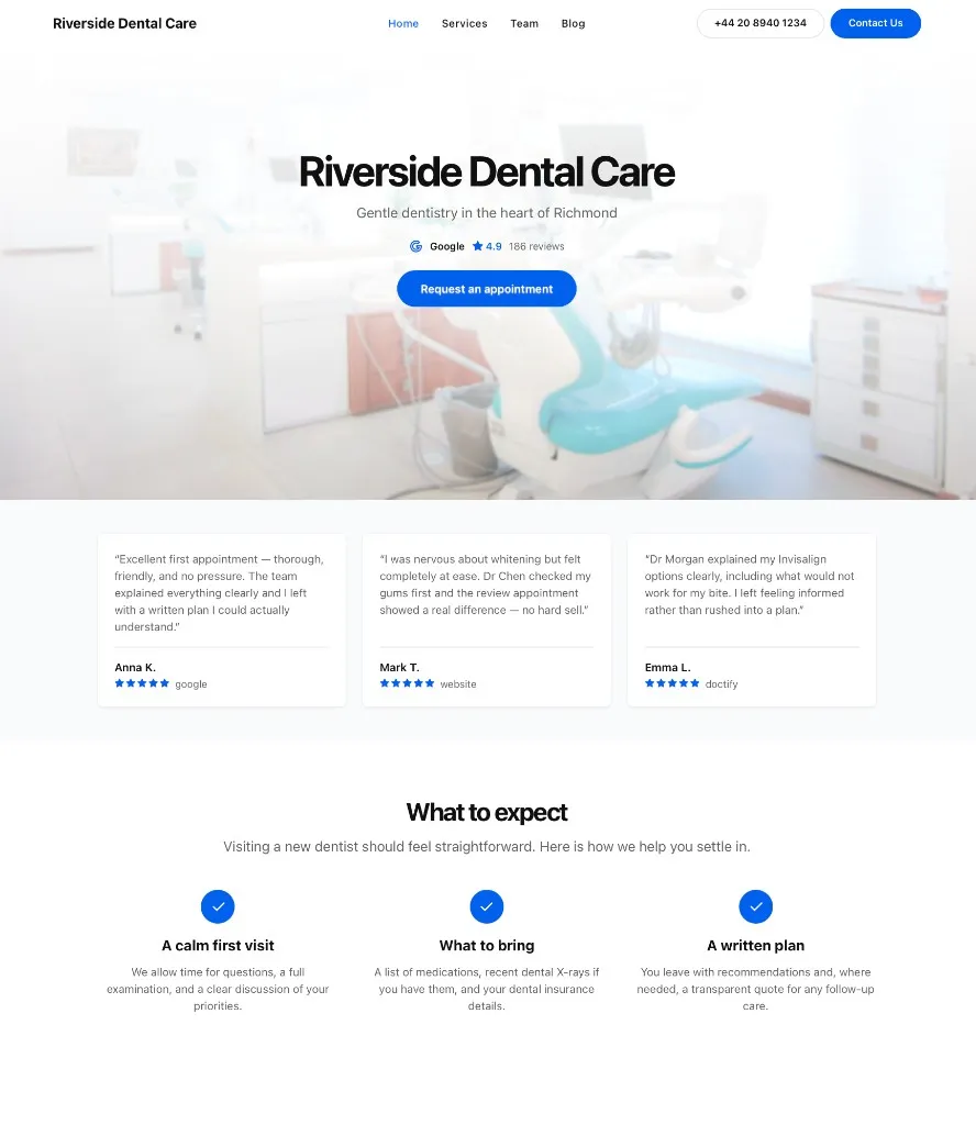 Riverside Dental Care website homepage